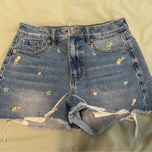 American Eagle Outfitters Blue Jean Shorts with Floral Embroidery